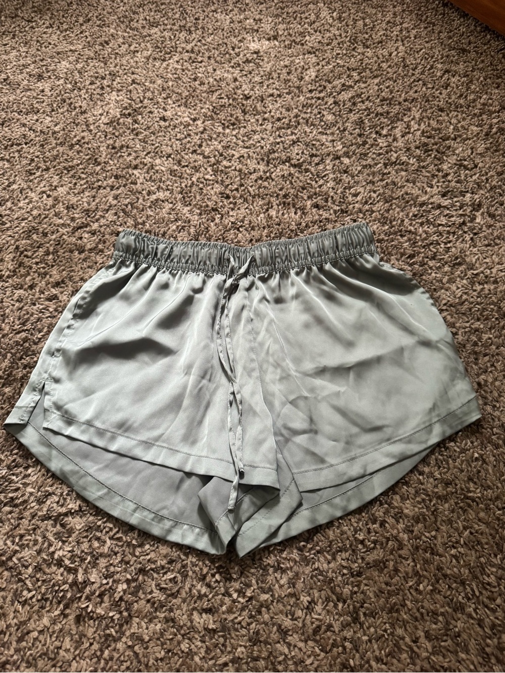 Auden Light Sage Elastic Drawstring satin shorts